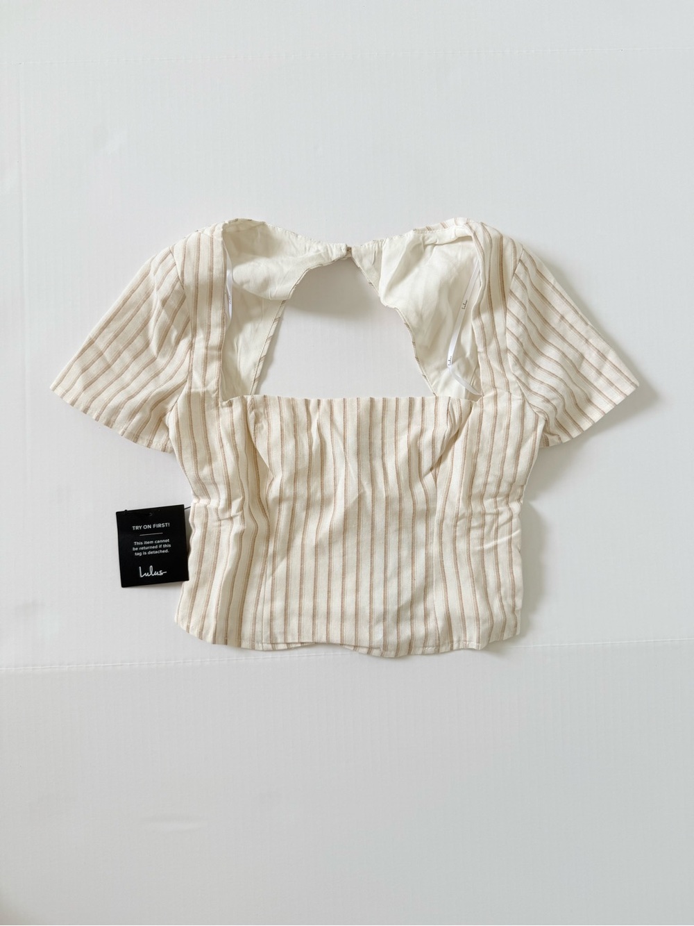 Lulu's Cream and Tan Striped Square-Back Crop Top